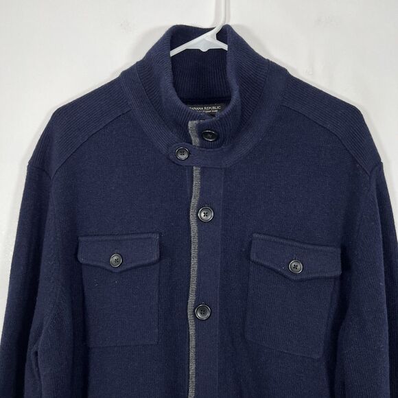 Banana Republic Other - Banana Republic Wool Blend Cardigan Sweater Mens Size XL Navy Blue Elbow Pads
